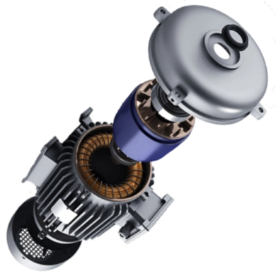 Vue éclatée 3D d'un moteur électrique industriel pour simulation multiphysique avec le logiciel Altair SimLab.