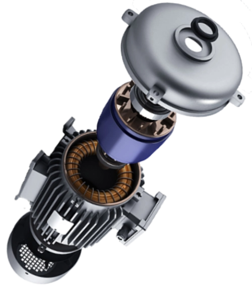 Vue éclatée 3D d'un moteur électrique industriel pour simulation multiphysique avec le logiciel Altair SimLab.