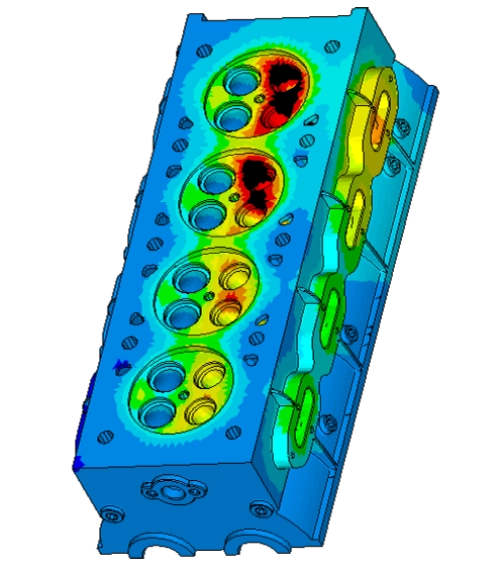 Analyse thermique et contraintes sur une culasse moteur avec Simcenter SimLab.