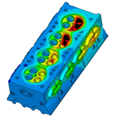 Analyse thermique et contraintes sur une culasse moteur avec Simcenter SimLab.
