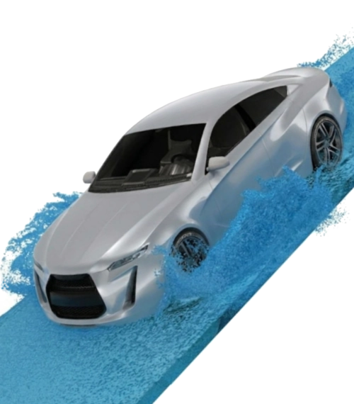 Simulation d'écoulement fluide SPH autour d'un véhicule de sport avec SimLab