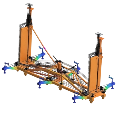 Simulation structurelle d'un assemblage mécanique sous Simsolid avec analyse des déplacements.