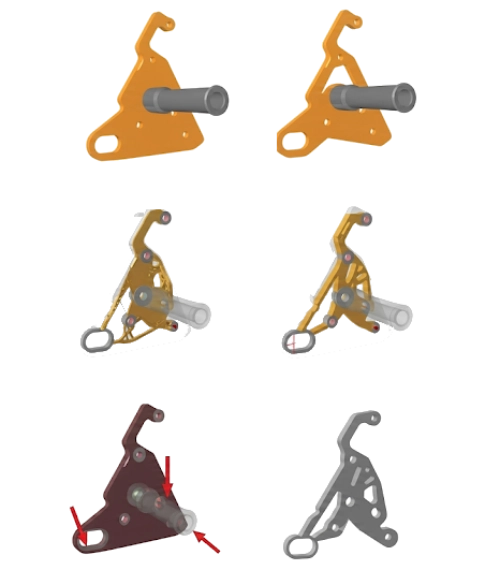 Modélisation 3D et étapes d'exploration de solutions d'optimisation topologique pour une pièce mécanique industrielle.