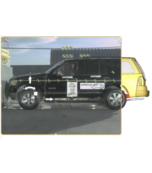 Corrélation entre un essai physique de crash-test automobile et le modèle numérique sous Simcenter HyperView.