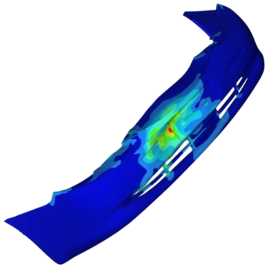 Analyse structurelle par éléments finis des contraintes sur un pare-chocs automobile sous OptiStruct.