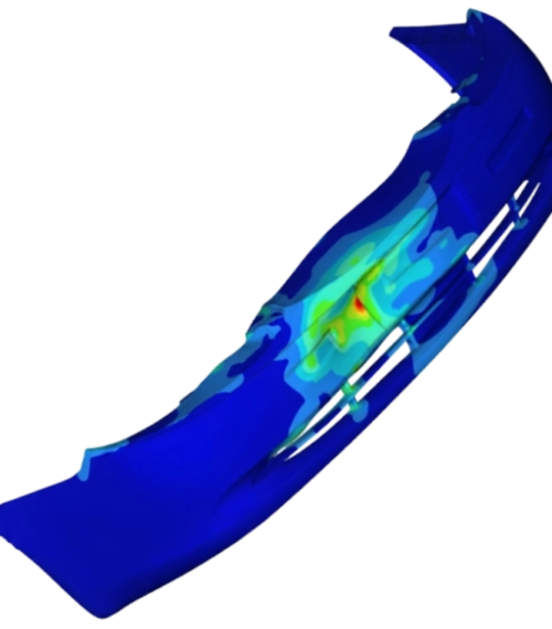 Analyse structurelle par éléments finis des contraintes sur un pare-chocs automobile sous OptiStruct.