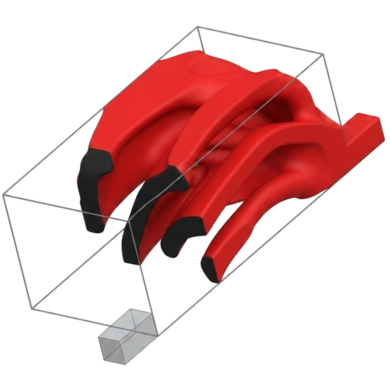 Résultat d'une optimisation topologique de forme organique générée par le logiciel OptiStruct.