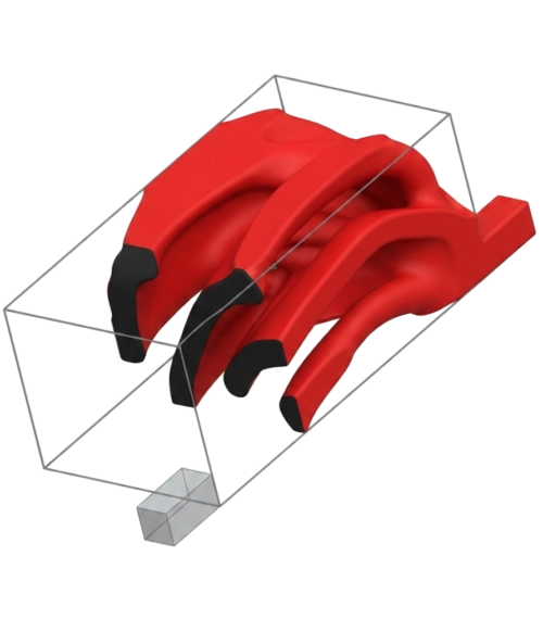Résultat d'une optimisation topologique de forme organique générée par le logiciel OptiStruct.
