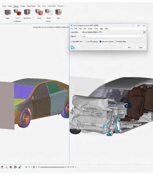 Simulation numérique de crash-test automobile sur le logiciel OpenRadioss avec modélisation 3D par éléments finis.